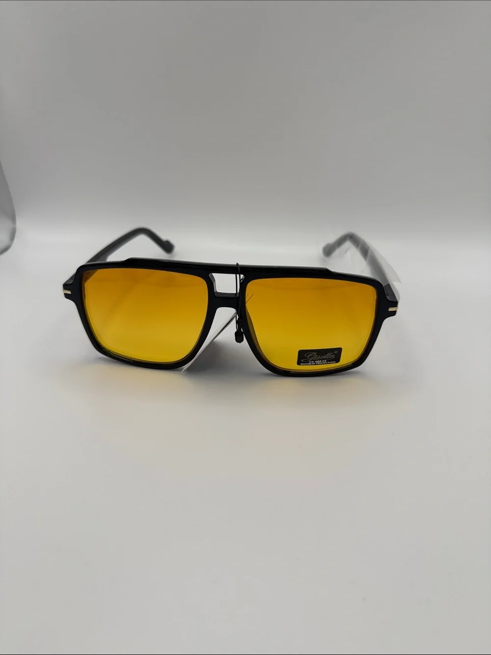 Black Frame Sunglasses with Amber Lenses - Women’s Fashion Shades